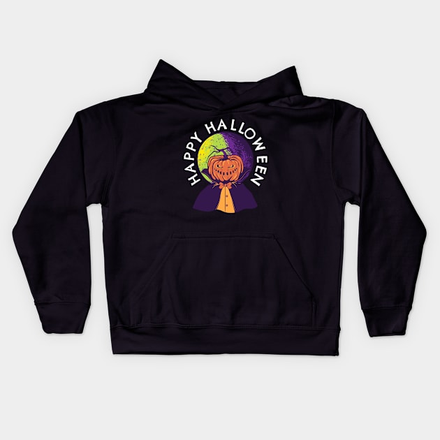 Happy Halloween Pumpkin Full Moon Kids Hoodie by PowderShot